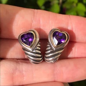 David Yurman Sterling 14K Amethyst Heart Earrings